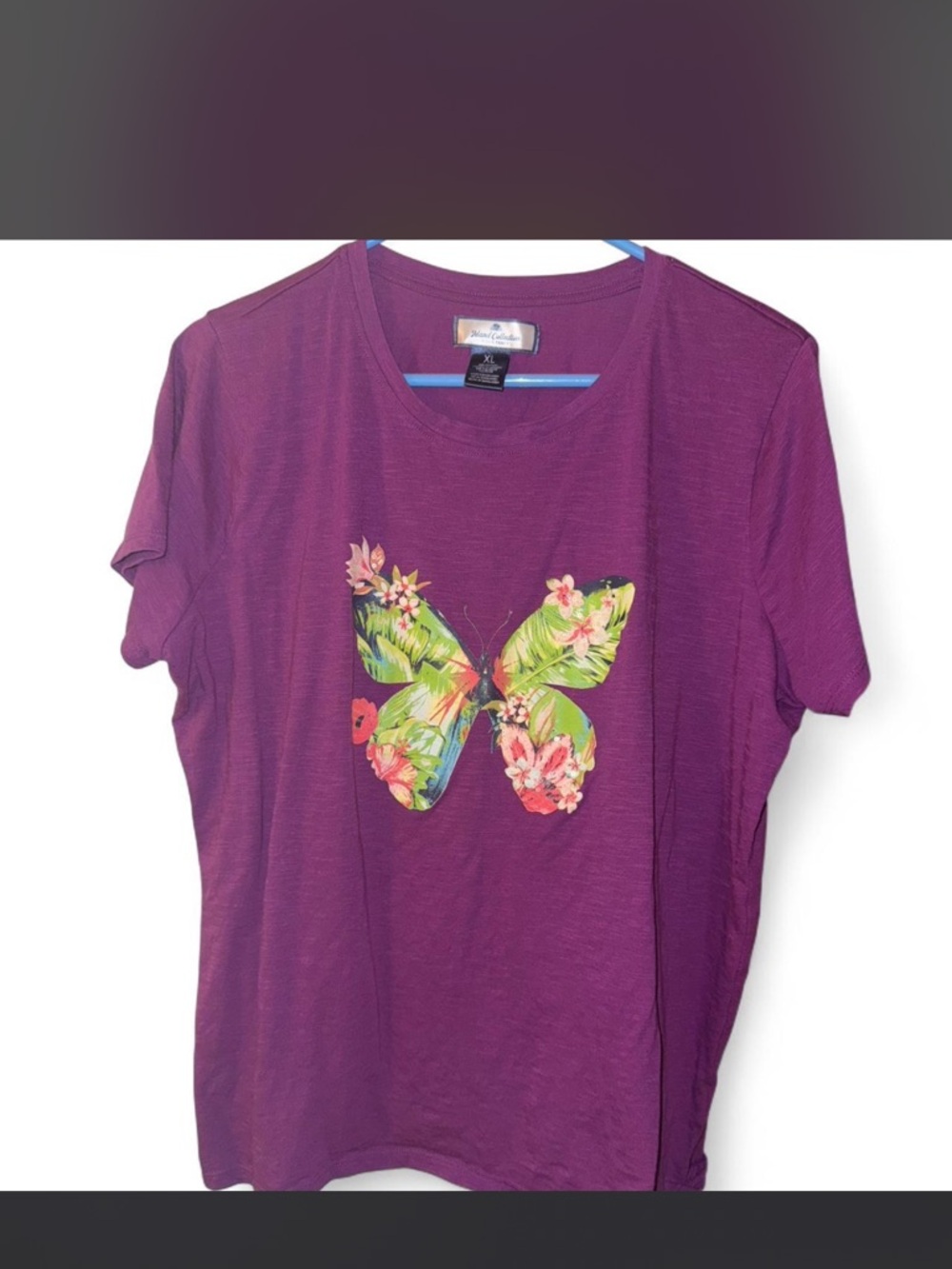 Purple Short-Sleeve Tee with Tropical Butterfly Graphic